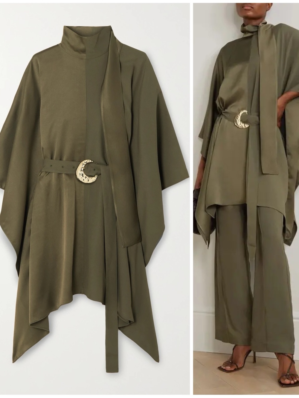NWT Taller Marmo El Sol Belted Asymmetric Crepe Kaftan Dress Womenโs One Size
